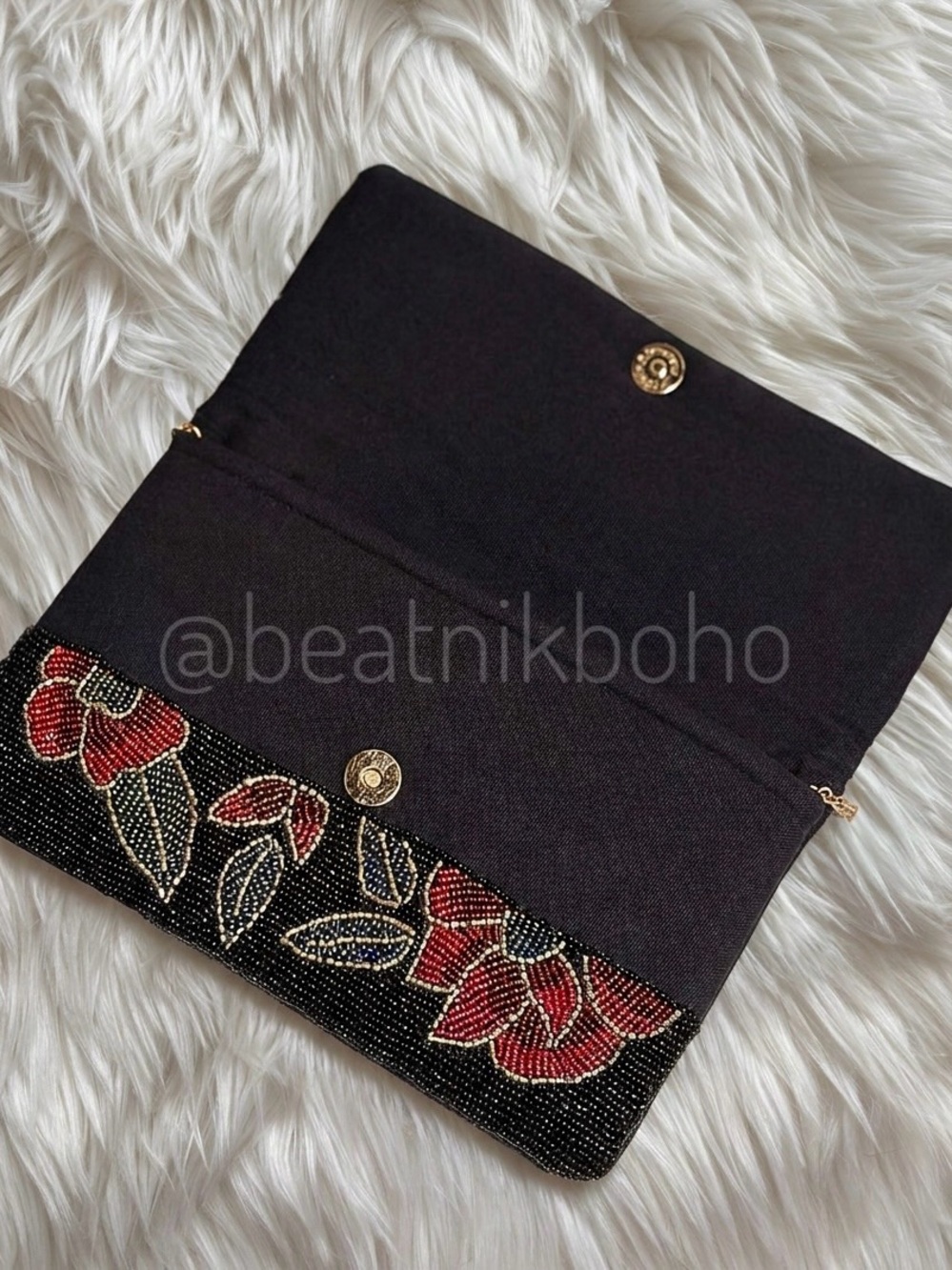 POL Black Floral Beaded Shoulder Bag | Evening Clutch Statement Purse Christmas - Picture 5 of 9